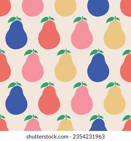 Seamless Pear Pattern in Pink, Yellow, Blue, and Orange. simple abstract colorful pattern