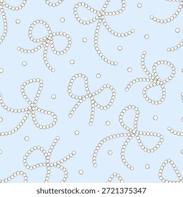 Patrón de arco de perlas sin costuras en estilo Coquette azul pastel para fondos femeninos, textiles, invitaciones de Boda y empaques de lujo