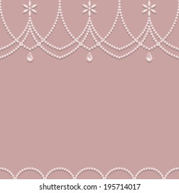 Seamless pearl ornament on a pink background. Vector illustration