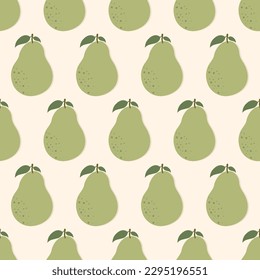 Seamless pears pattern with green pear. Fruit background. Vector print for fabric and wallpaper.