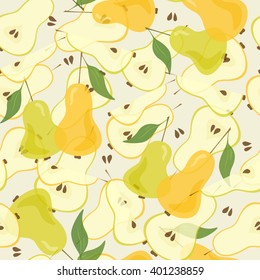 Seamless pears pattern. On the yellow. Vector illustration.