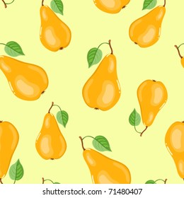 Seamless pears pattern. On the yellow. Vector background.