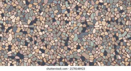 Seamless pebble mosaic organic floor texture. Vector background. Tile decoration patten for path, wall and paving. Design of kitchen, bathroom, outdoor