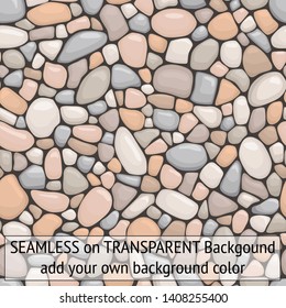 Seamless pebbles stones multicolor in pastel with transparent background so you can add your own background color fine detail