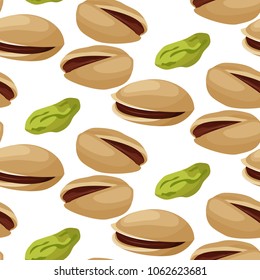 Seamless with peeled Pistachios. Picture Of Food. Isolated on white cartoon Doodle background. Vector illustration.