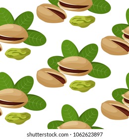 Seamless with peeled Pistachios. Picture Of Food. Isolated on white cartoon Doodle background. Vector illustration.