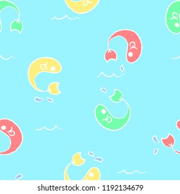 seamless pencil doodle hand drawing animal pet  tuna fish line art  repeat pattern in blue background flat vector illustration design