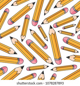 Seamless Pencil icon vector texture. Abstract pattern with Pencils. Drawing tools stationary background.