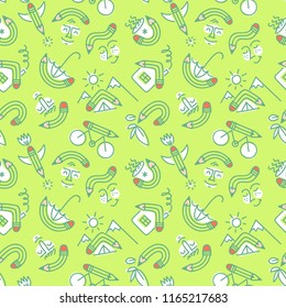 Seamless pencil pattern with funny doodles.