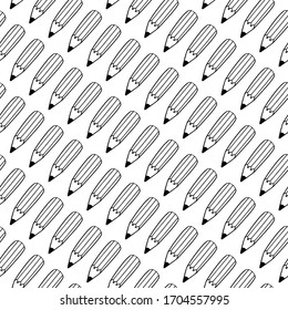 Seamless pencil pattern in vector. Black and white hand drawn illustration with stationery. Doodle endless background. School, office and creativity concept. EPS 8