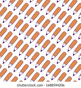 Seamless pencil pattern in vector. Hand drawn illustration with stationery. Doodle endless background. School, office and creativity concept. EPS 8