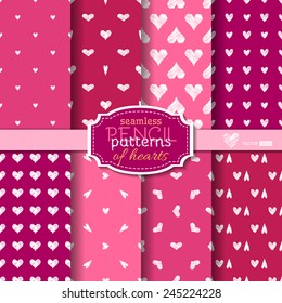 Seamless pencil patterns of hearts. Romantic pink and white backgrounds. Valentine's day design. Various wallpapers.