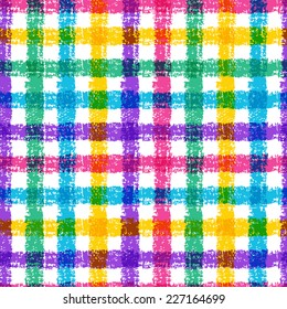 Seamless pencil sketch plaid pattern with colorful stripes. Vector background.