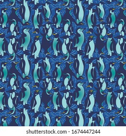 Seamless Penguin Allover Print Pattern / Vector Illustration / Global Colors saved with Pattern Swatches
