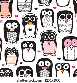 Seamless penguin bird illustration background pattern for kids in vector