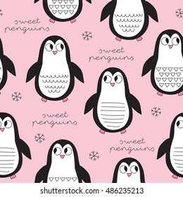 seamless penguin bird pattern vector illustration 