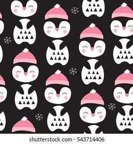 seamless penguin bird pattern vector illustration