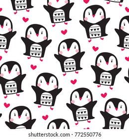 seamless penguin bird pattern vector illustration