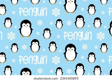 Seamless penguin cartoon vector pattern