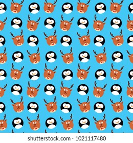 Seamless penguin and deer illustration vector