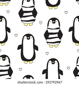 seamless penguin pattern vector illustration