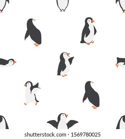 Seamless penguins characters vector pattern