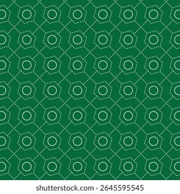 Seamless Pentagon and Circle Pattern – Geometric Green Background with Dotted Line Design