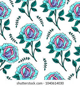 Seamless Peonies Pattern. Beautiful flowers. Manual drawing. Spring. A set of plants. For postcards, covers. Print on clothes.