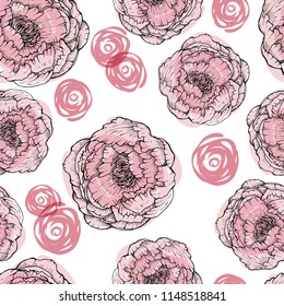 Seamless peonies pattern, vector