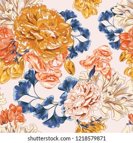 Seamless Peony Botanical Vector Wallpaper