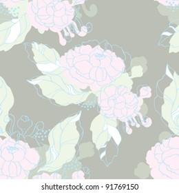 Seamless peony flowers vector pattern