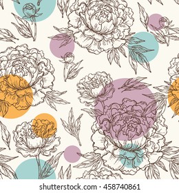  Seamless with peony. hand drawn 
