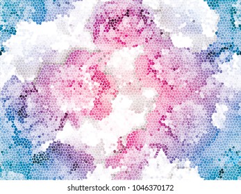 Seamless peony mosaic. Pink blue flower pattern. Peony texture