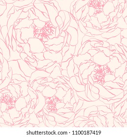 Seamless peony pattern in vector lines.