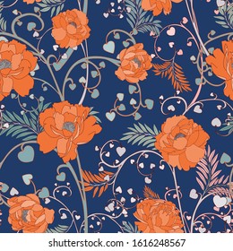 Seamless Peony Vector Botanical Wallpaper Flower Pattern Rose Wrapping