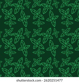 Seamless peppermint Green Leaf Pattern on Dark Background for Natural Designs