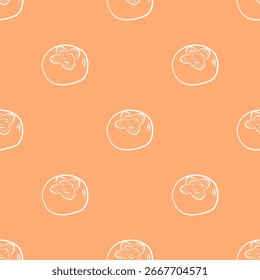 Seamless persimmon pattern vector, hand drawn fruit illustration on orange background