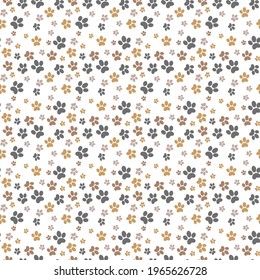 Seamless pet paw pattern background. Dog or cat paw wallpaper illustration footprint.