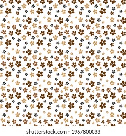 Seamless pet paw pattern background. Dog or cat paw wallpaper illustration footprint.