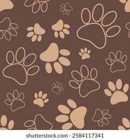 Seamless pet paw pattern background. Seamless Paw Print Background. Dog or cat paw wallpaper illustration footprint. Eps 10