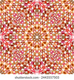 Seamless petal mandala ornament pattern - floral oriental bohemian spiritual vector background