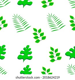 Seamless petern with beautiful green leaves on a white background. Vector illustration for seasonal textile prints, fabric, banners, backdrops and wallpapers