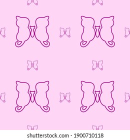 seamless pettern butterfly and cat vector design with purple color. suitable for can be used in the medium of cloth trousers clothes or wall and background decorations and other