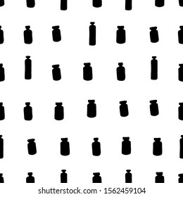 Seamless pharmaceutical pattern. Black silhouette of medicine bottles isolated on white background. Packages with Medicines, vaccines, vitamins, antibiotics, painkillers. Vector medical Illustration