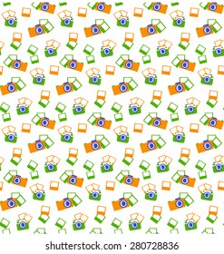 Seamless photo cameras pattern isolated on white background