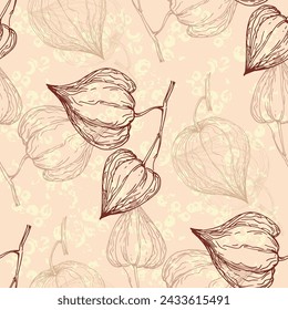 Seamless physalis pattern. Ornament for scrapbooking, prints, clothes, fabrics, textiles, packaging.
