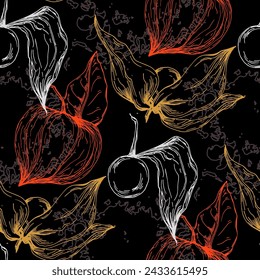 Seamless physalis pattern. Ornament for scrapbooking, prints, clothes, fabrics, textiles, packaging.