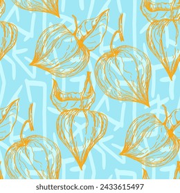 Seamless physalis pattern. Ornament for scrapbooking, prints, clothes, fabrics, textiles, packaging.