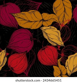 Seamless physalis pattern. Ornament for scrapbooking, prints, clothes, fabrics, textiles, packaging.