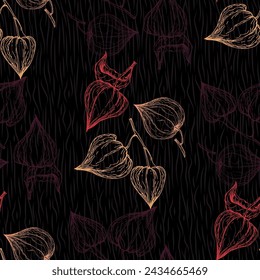 Seamless physalis pattern. Ornament for scrapbooking, prints, clothes, fabrics, textiles, packaging.